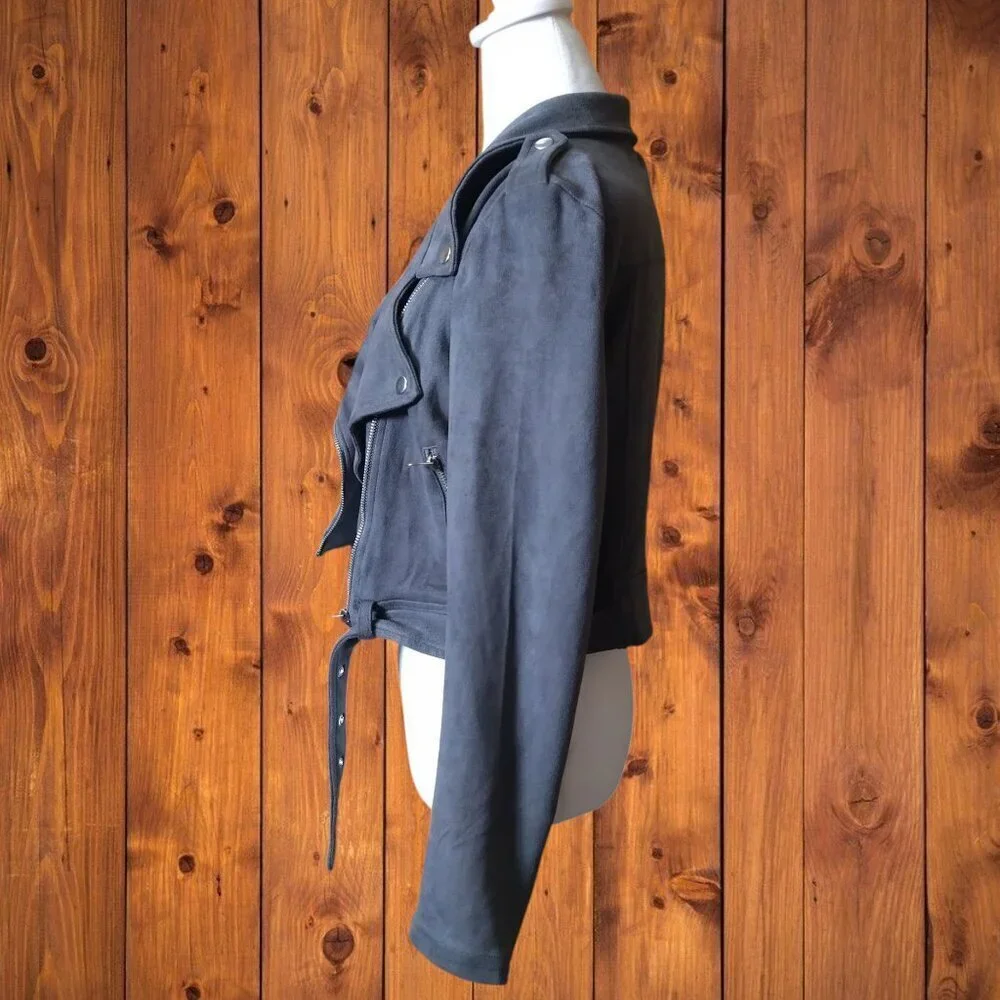 Signature 8 Women's Medium Gray Faux Suede Moto Biker Jacket READ - Picture 8 of 9